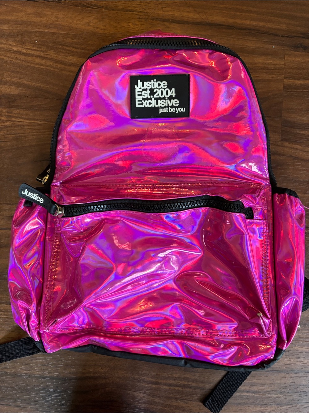 Justice Iridescent Pink Holographic Backpack